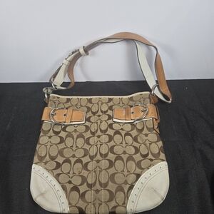 Coach White and Brown Crossbody Bag with Signature Pattern